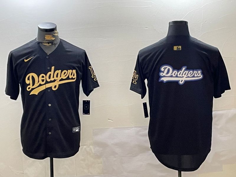 Men Los Angeles Dodgers Blank Black Gold Nike MLB Jersey style 0033